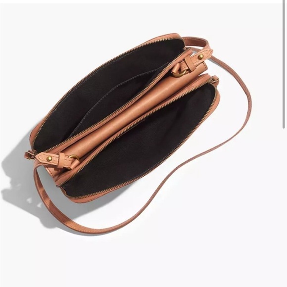 Madewell Twin Pouch Leather Crossbody Bag Washed Leather Light Tan Purse - Picture 2 of 16